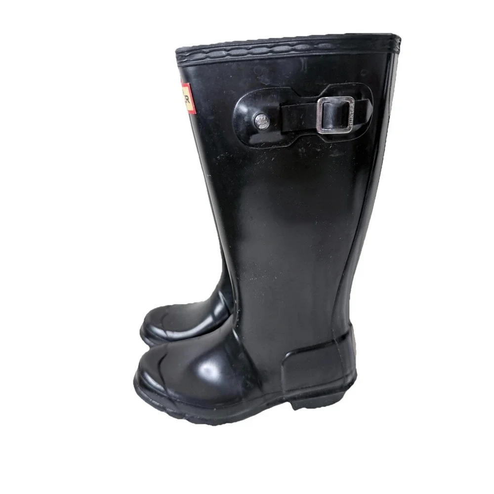 Hunter Big Kids Original Gloss Rain Boots‎ Size 1 Black Waterproof Buckle Strap